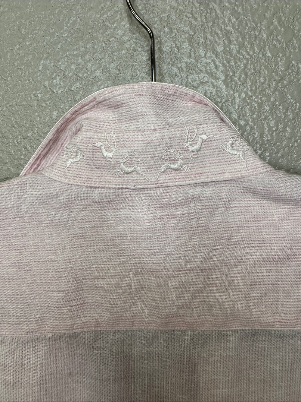 Gorsuch 100% Linen Button Front Shirt Bundle Pink & Blue Embroidered Collar - Picture 3 of 11